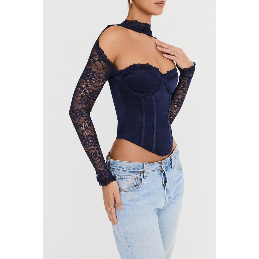 Mistress Rocks House Of CB Corset XS Navy Coquette Romantic Gothic Clubwear Top - Picture 13 of 13